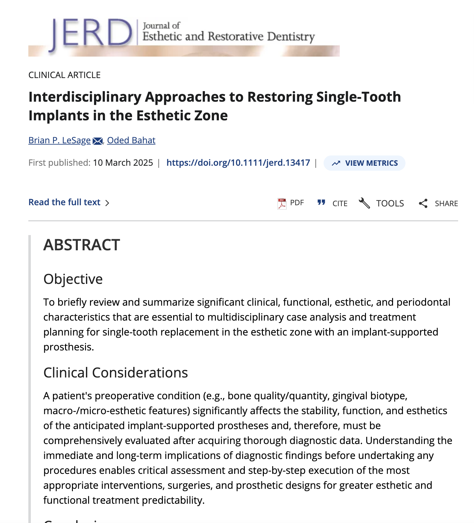 Interdisciplinary Approaches to Restoring Single Tooth Implants in the Esthetic Zone
